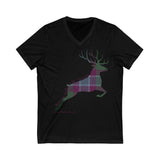 Dunans Rising Tartan Stag Leaping - Ladies' V-Neck T-Shirt