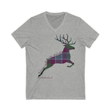 Dunans Rising Tartan Stag Leaping - Ladies' V-Neck T-Shirt